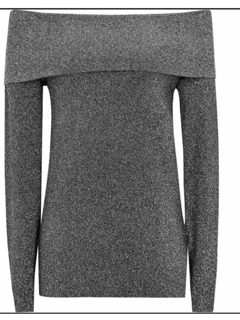 Reiss Jessa Size Small Off the Shoulder Shimmering Silver + Black Knit Sweater - Picture 2 of 5